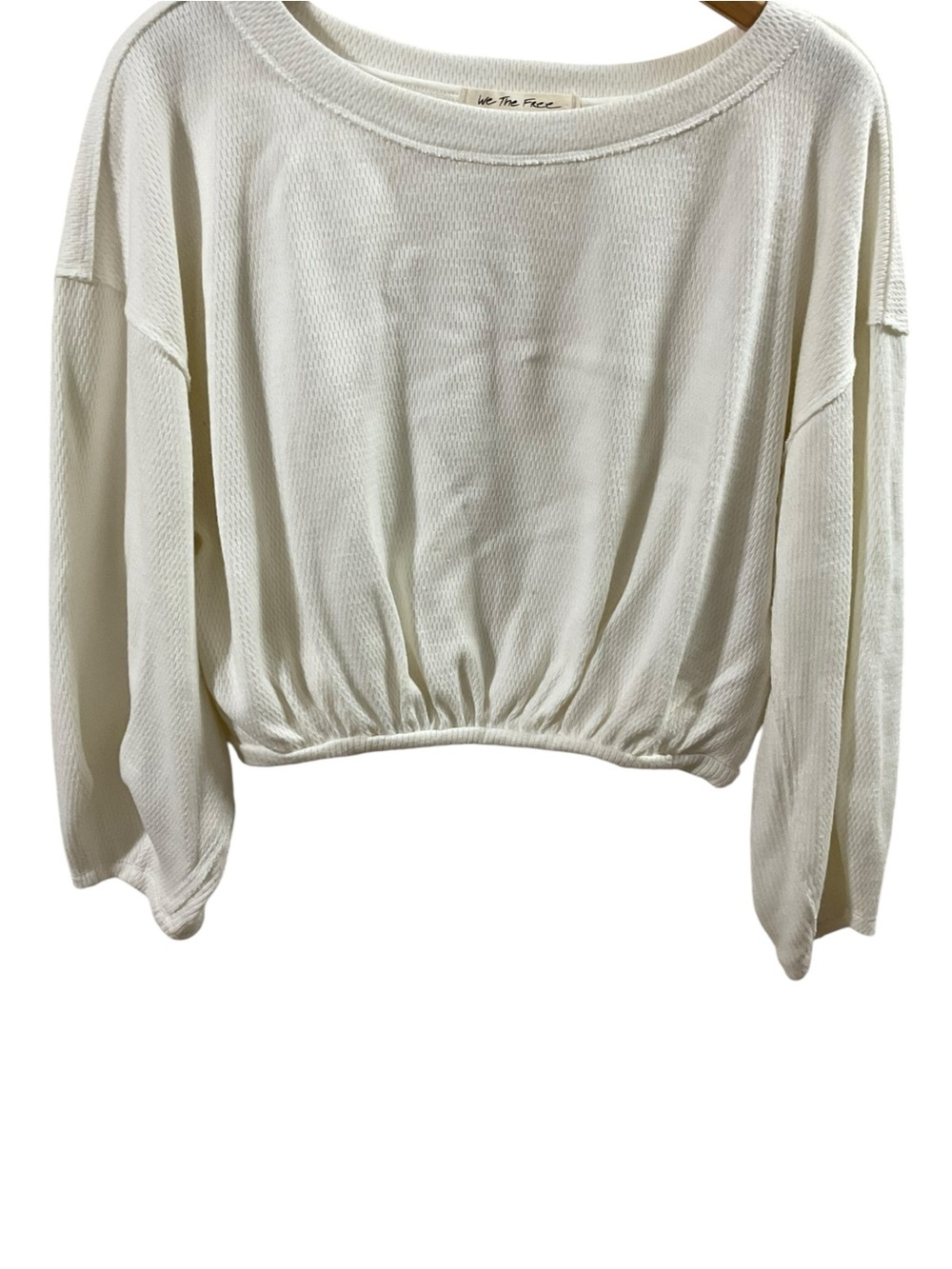 We The Free Sweater White Cropped Size XS Cotton Crewneck boho,Y2K slouchy - Picture 10 of 14